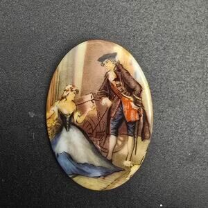 Colonial Courting Scene Brooch Vintage Costume Jewelry